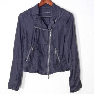 Level 99 Moto Jacket Zip Front Size Medium Black Stretch Knit Linen